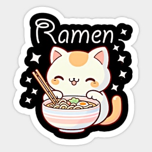 Cute kawaii cat and ramen design Sticker